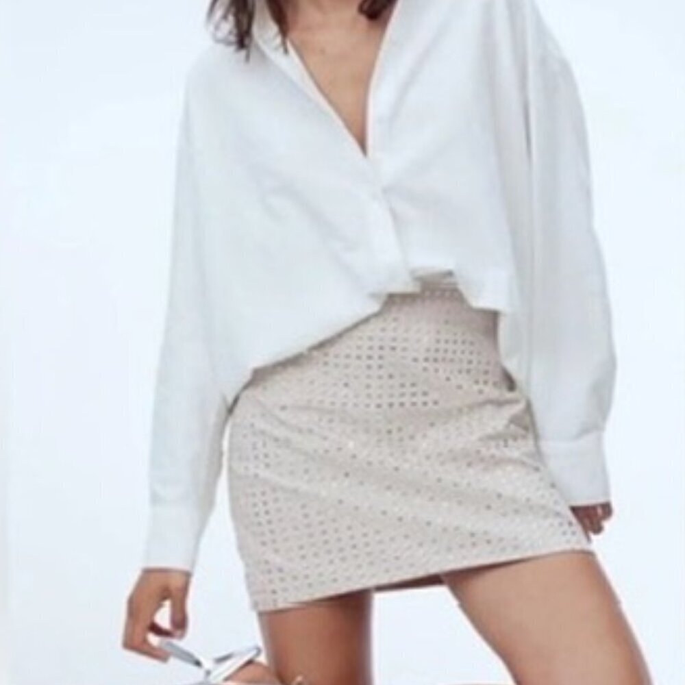 NWT H&M Cream Silver Studded Party Mini Short Skirt Sz 2